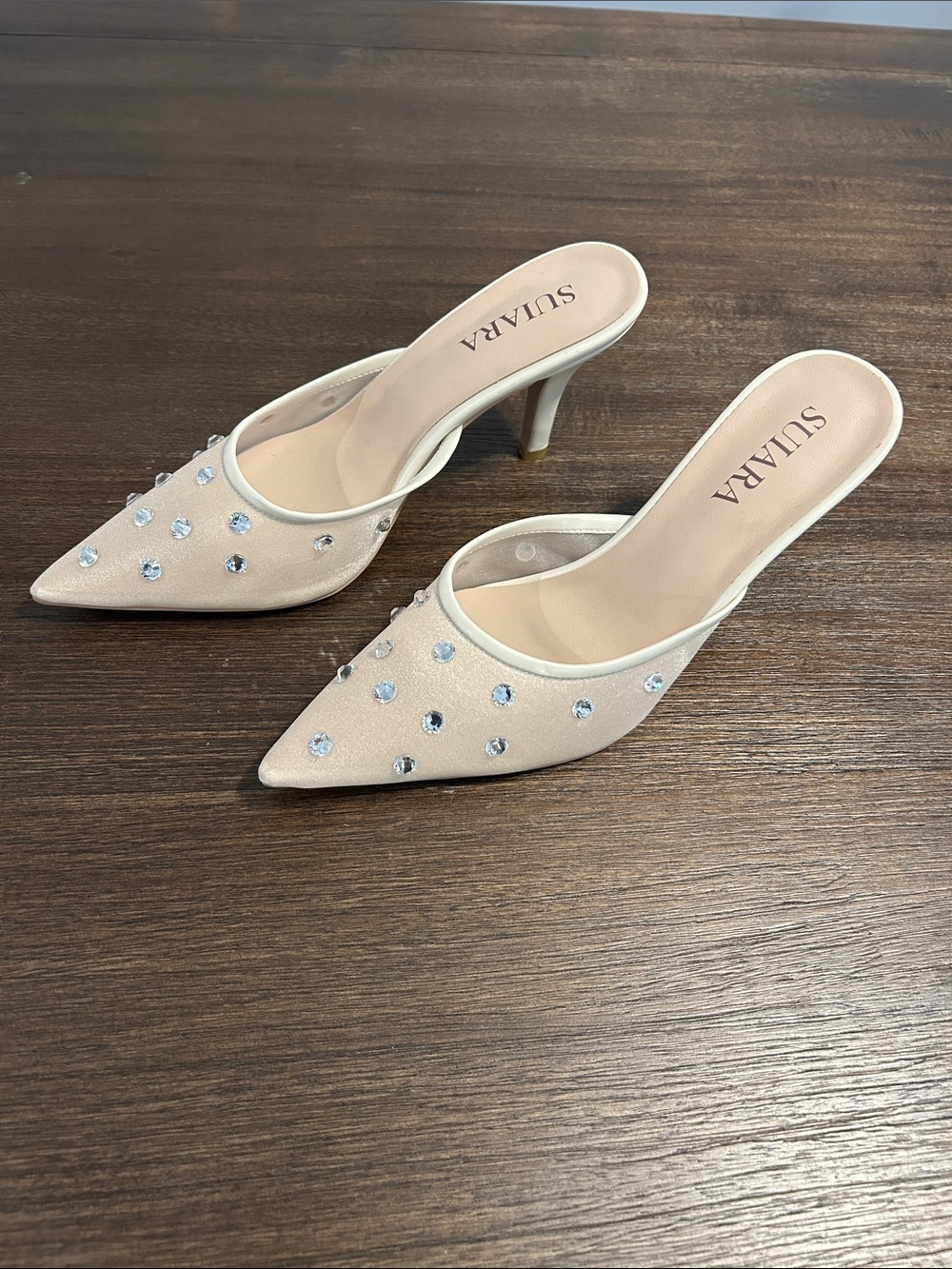 Suiara Kitten Heel Women’s Nude Rhinestones Pointed Toe Stilettos Pumps. SZ 8.5 - Picture 3 of 10